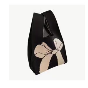 NEW Black & White Knit Bow Tote - Small